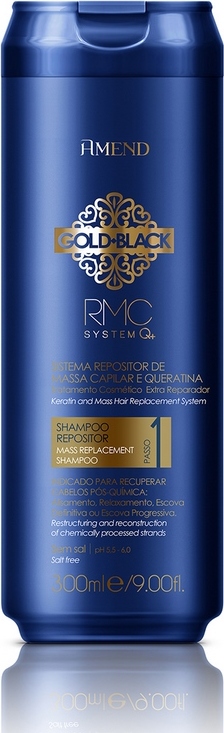 Шампунь с кератином для восстановления поврежденных волос Gold Black RMC System Q+ Shampoo