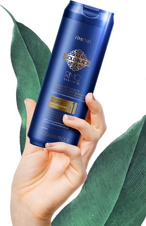 Шампунь с кератином для восстановления поврежденных волос Gold Black RMC System Q+ Shampoo вид 3