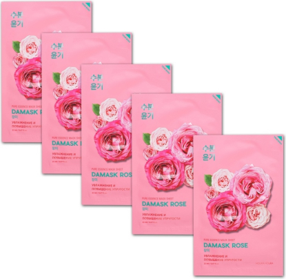 Pure Essence Mask Sheet Damask Rose набор из тканевых масок для лица, 23 мл*5 шт, Holika Holika