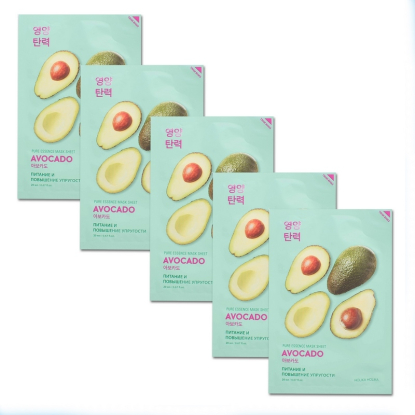Pure Essence Mask Sheet Avocado набор из тканевых масок для лица, 23 мл*5 шт, Holika Holika